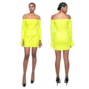 Israella Kobla Ovia Mini Dress Off The Shoulder Statement Party Chartreuse Sz 2